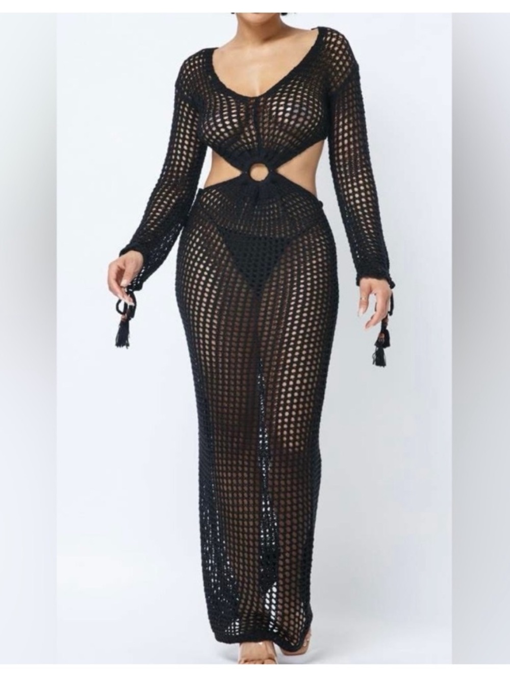 Black Crochet Cutout Maxi Dress Cover-Up (please read below)
